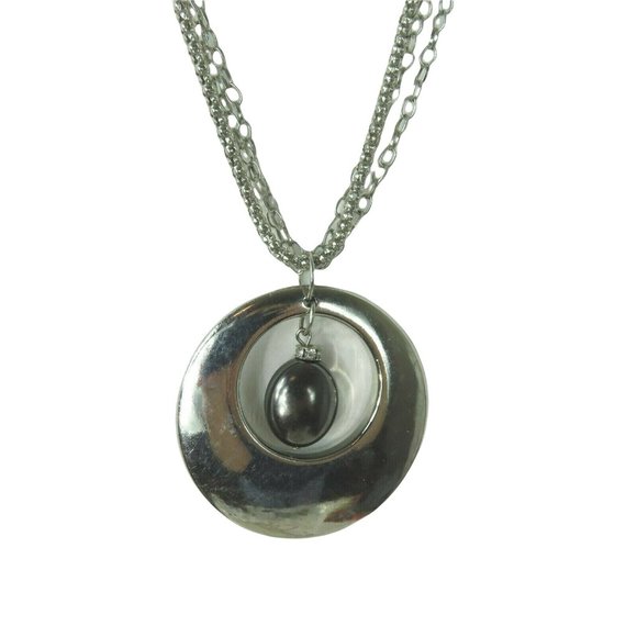 Silver Gray Hollow Circle Pendants Necklace 3 Chains Fashion Jewelry - Picture 4 of 12